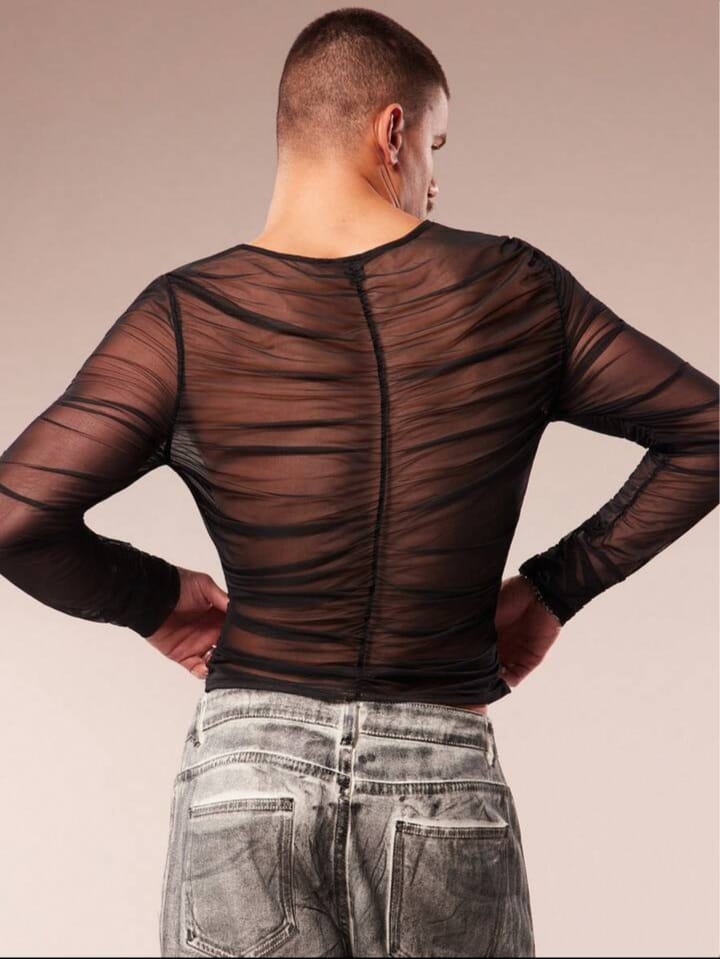 Men's Sheer Mesh Crew Neck Long Sleeve Tees